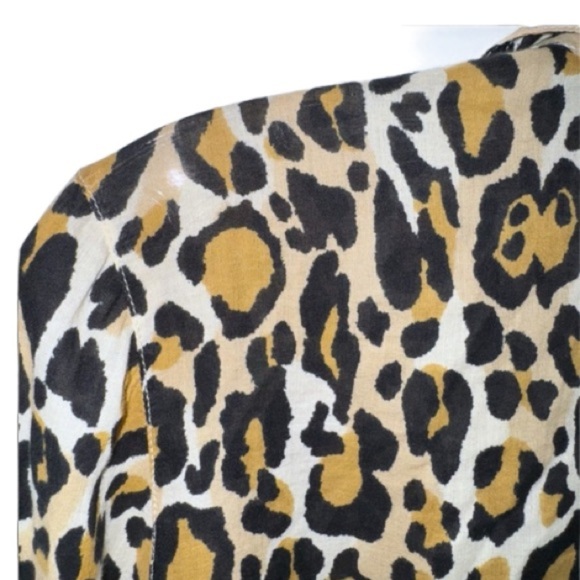 Tory Burch Leopard Print Long Sleeve Button Front Gold Buttons Sz 2 MobWife - Picture 14 of 15